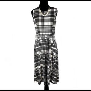 Charter Club Petite Black and White A-Line Dress with Tie Belt